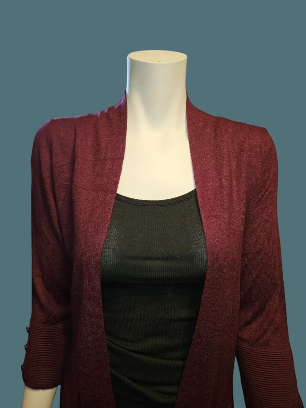 Evolution By Cyrus Open Front Cardigan 3/4 Sleeves Accent Buttons Women XS - Picture 3 of 9